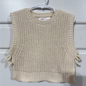 Zara Beige Knit Sweater Vest with Bows